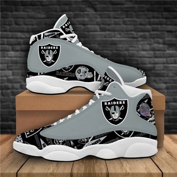 Women's Las Vegas Raiders AJ13 Series High Top Leather Sneakers 008 - Click Image to Close